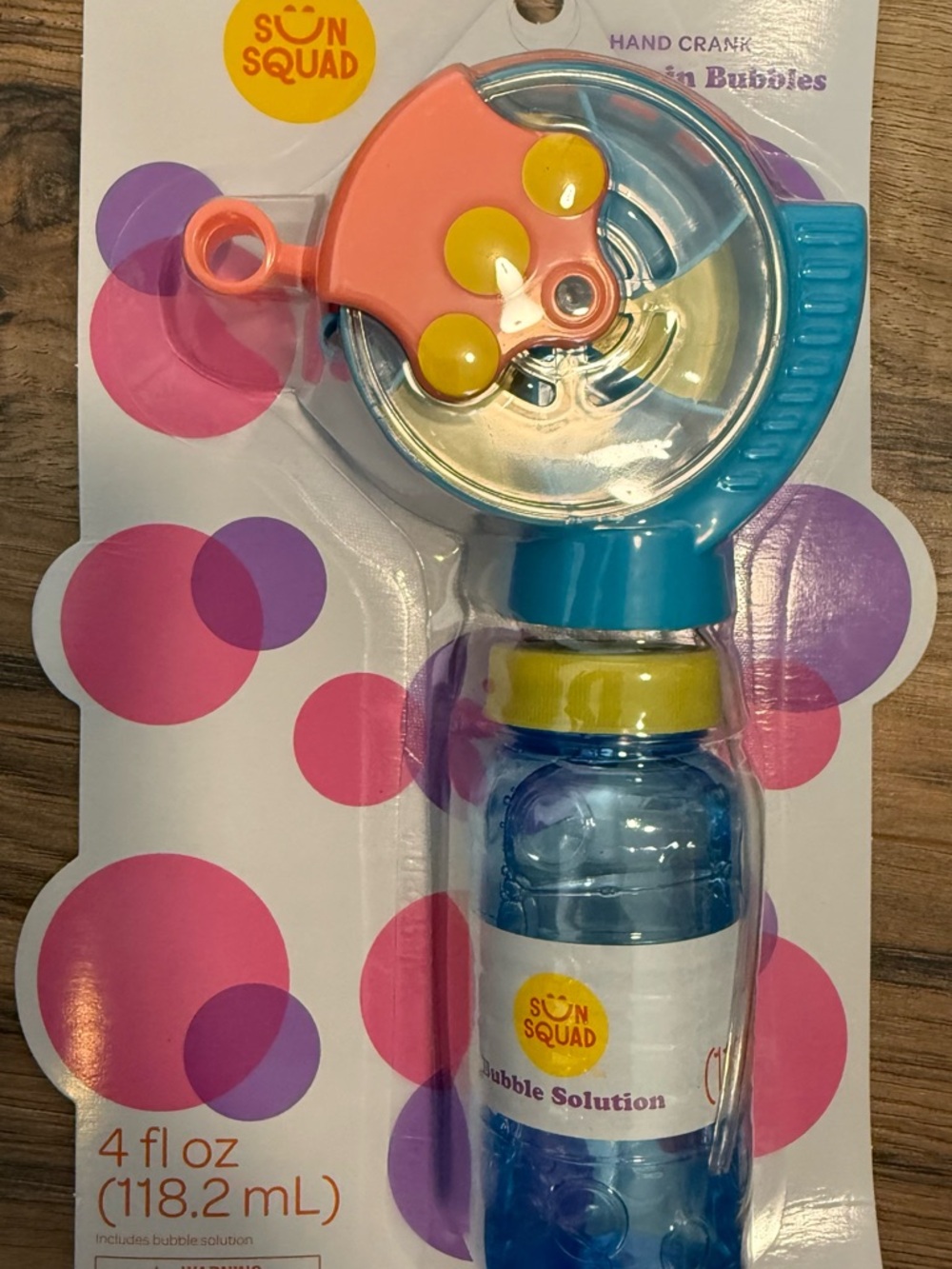 Sun Squad Hand-Crank Bubble Blower. Blue, Pink & Yellow. Millions of Bubbles!